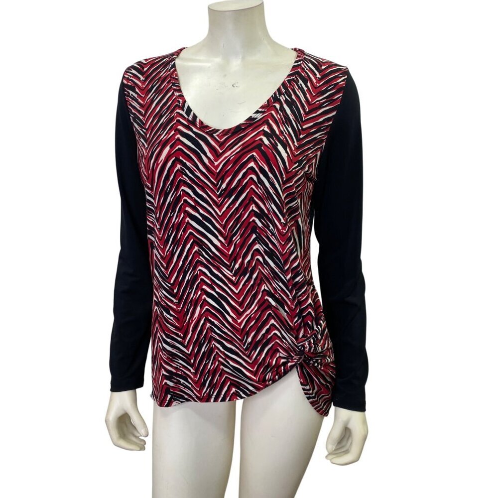 Karen Kane Womens Red/Black Chevron Long Sleeve Top Md